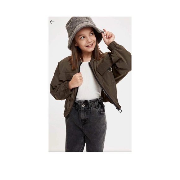Defacto Khaki GIRLS & TEENS Girl Relaxed Fit Zip-Up Bomber Jacket Size 10 - Picture 3 of 3
